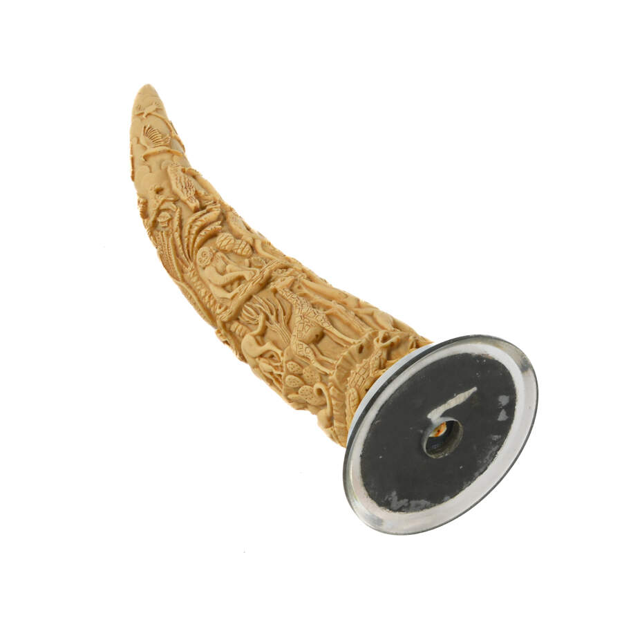 Carved Resin Faux Tusk Sculpture with Troop of Wildlife-9