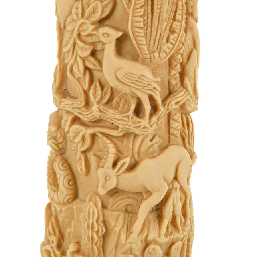 Carved Resin Faux Tusk Sculpture with Troop of Wildlife-8