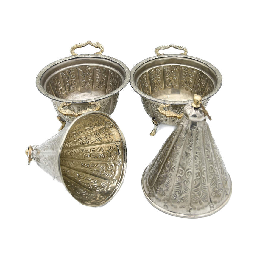 Antique Pair of Silverplate Moroccan Tagines-4