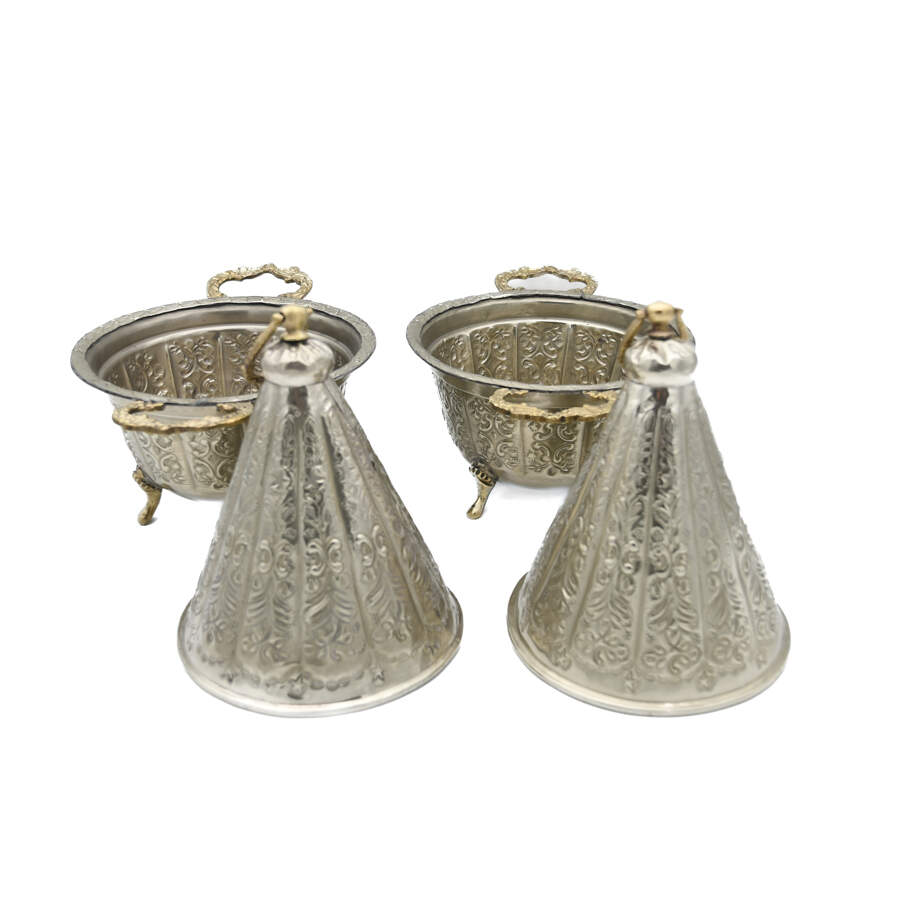 Antique Pair of Silverplate Moroccan Tagines-3