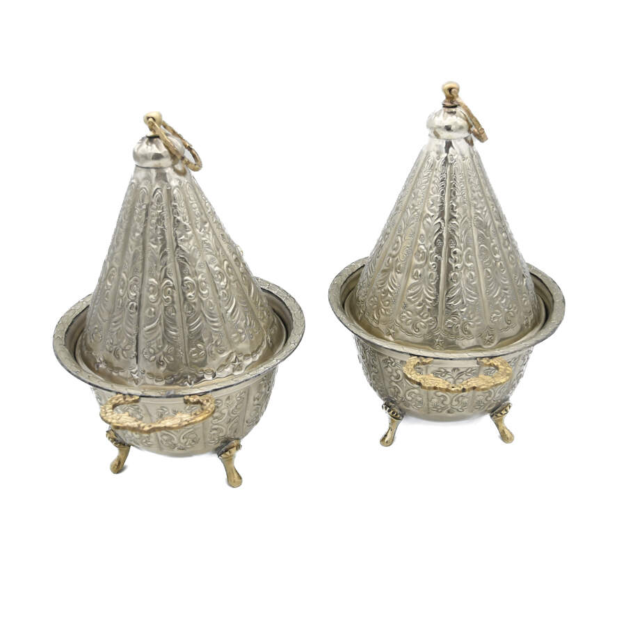 Antique Pair of Silverplate Moroccan Tagines-2