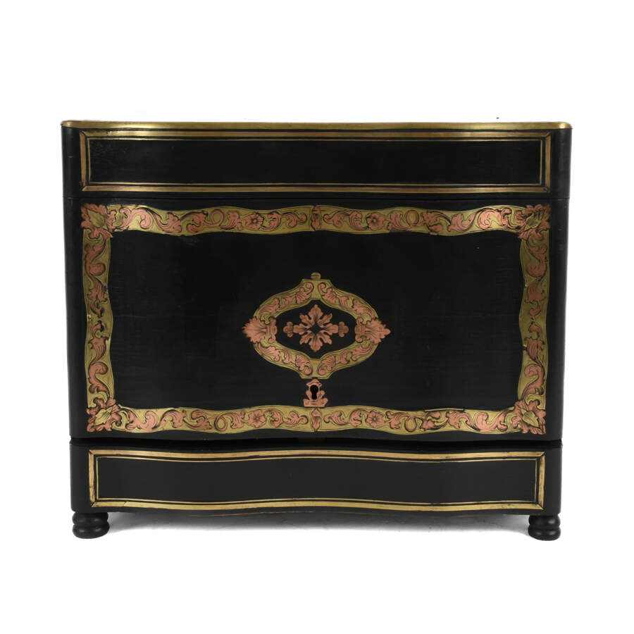 Antique 19th Century French Liquor Tantalus Ebonized and Inlaid Bar-1