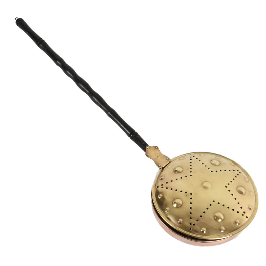 Antique Brass Bed Warmer with Star Motif-5