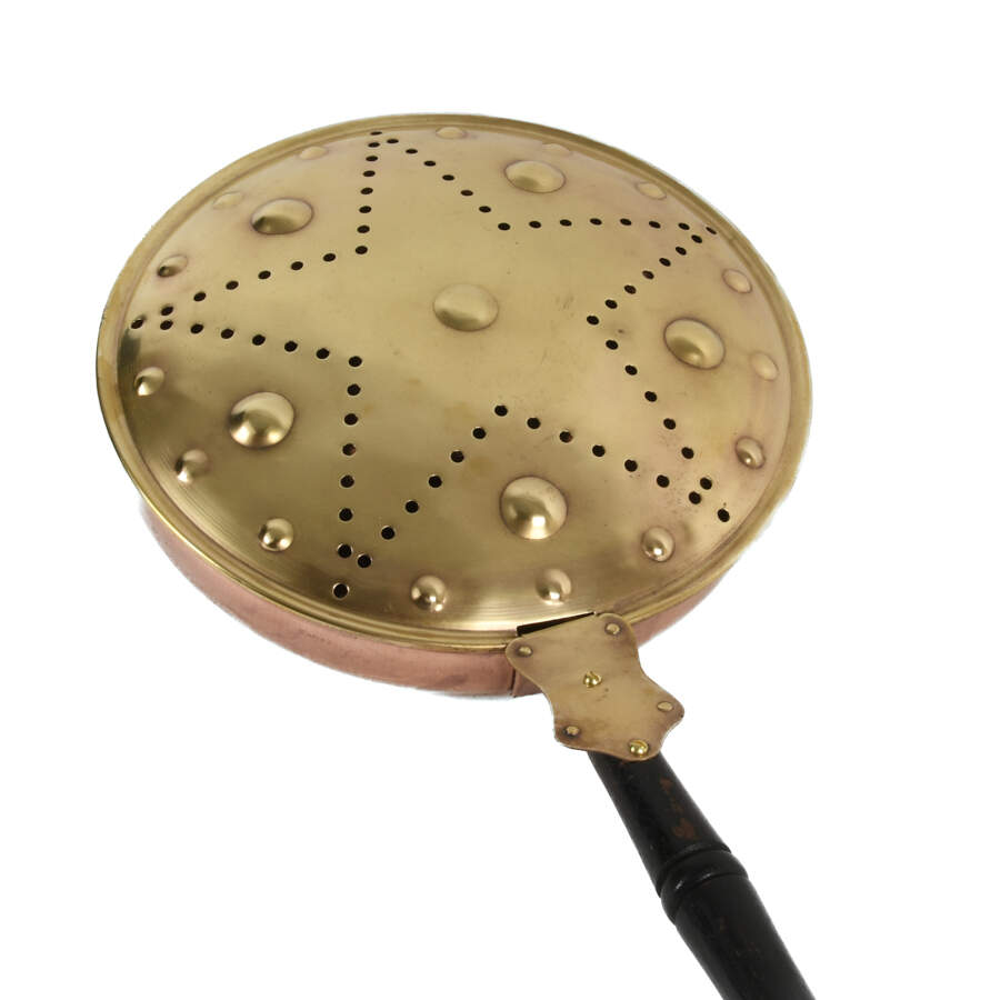 Antique Brass Bed Warmer with Star Motif-3