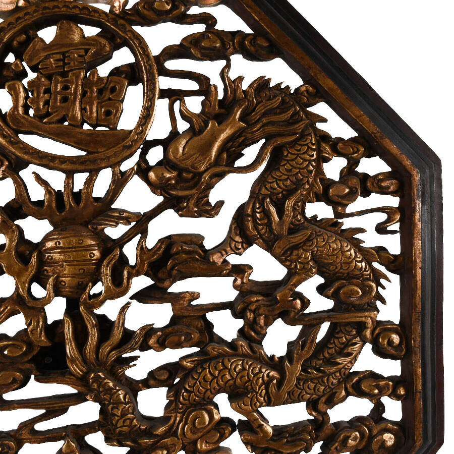 Octagon Carved Wood Asian Wall Art-6