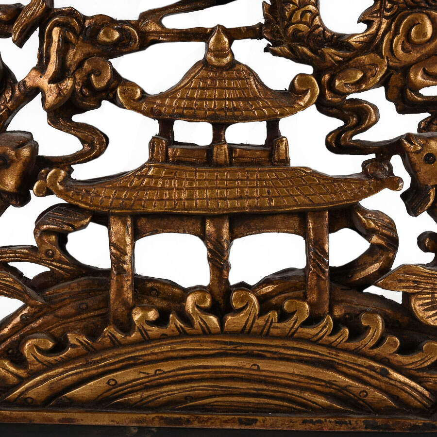 Octagon Carved Wood Asian Wall Art-5