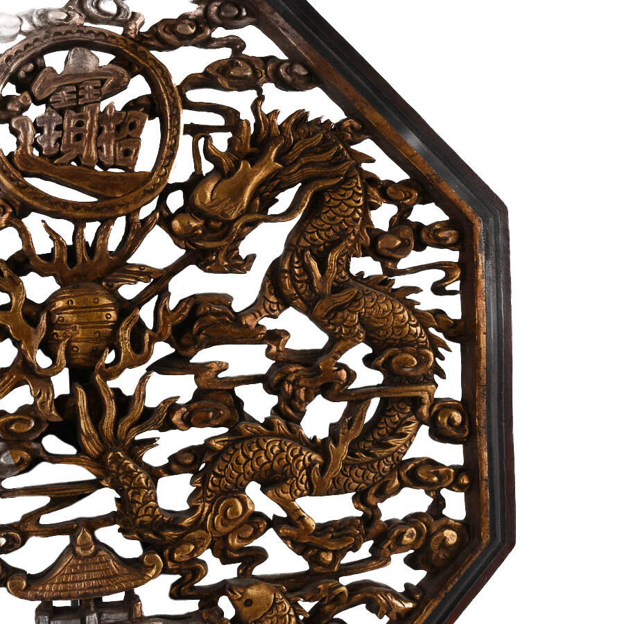 Octagon Carved Wood Asian Wall Art-4