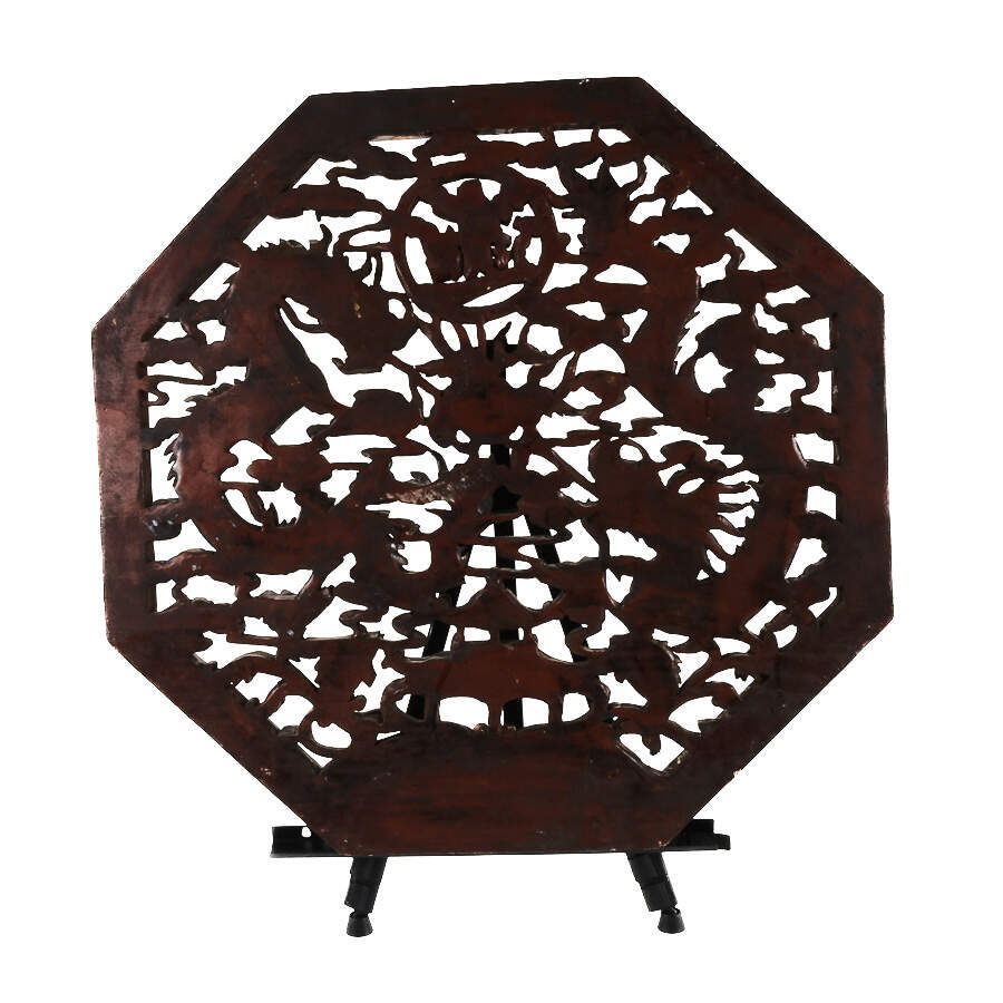 Octagon Carved Wood Asian Wall Art-3