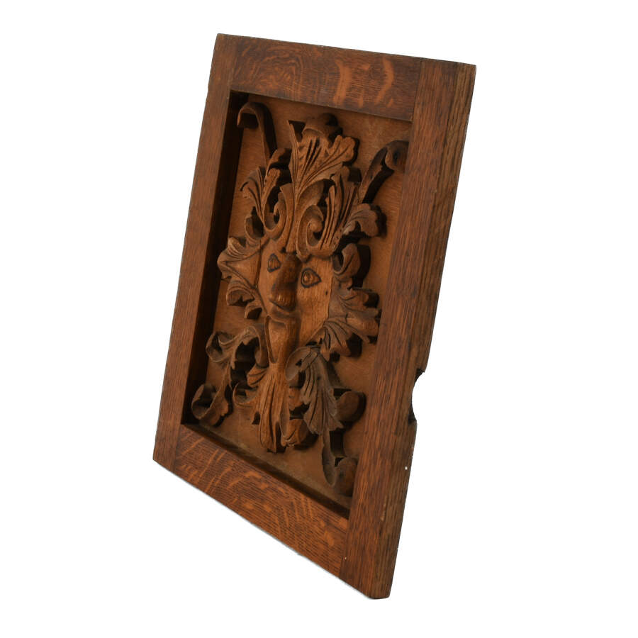 Antique 19th-Century Oak Wooden Carved Bacchus Relief Panel-4
