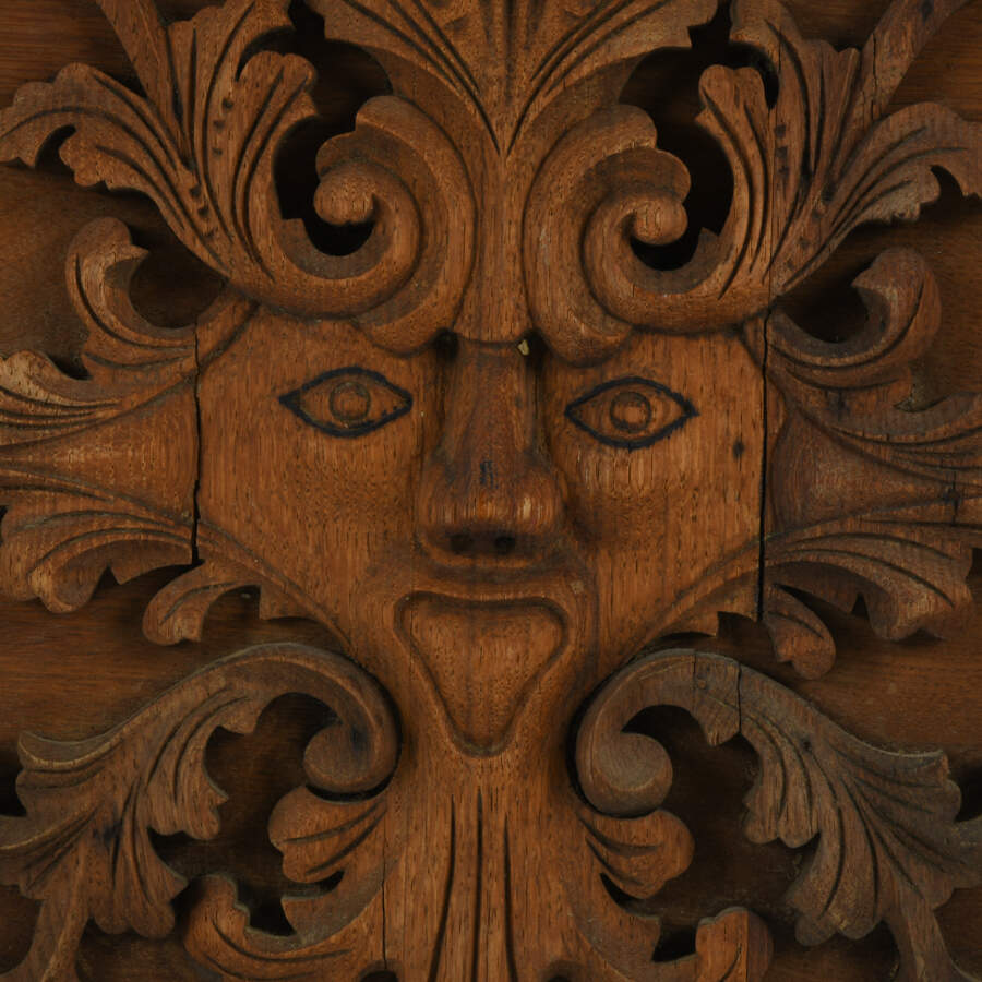 Antique 19th-Century Oak Wooden Carved Bacchus Relief Panel-3