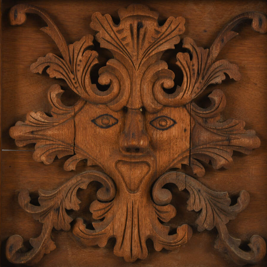 Antique 19th-Century Oak Wooden Carved Bacchus Relief Panel-2
