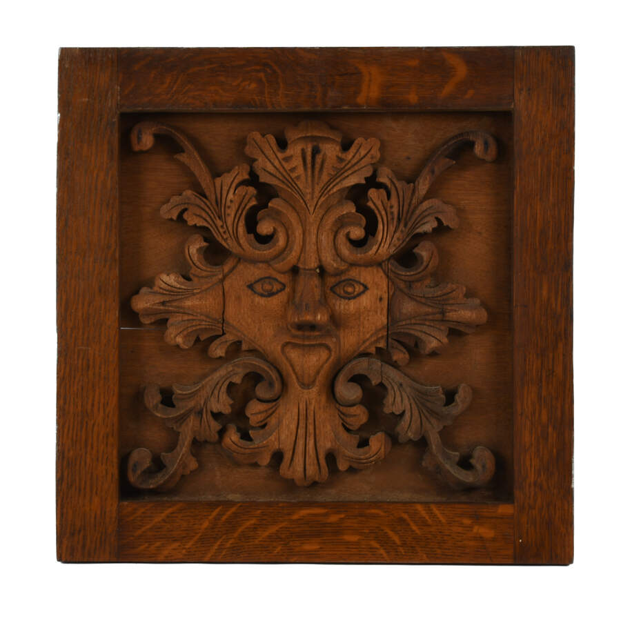 Antique 19th-Century Oak Wooden Carved Bacchus Relief Panel-1