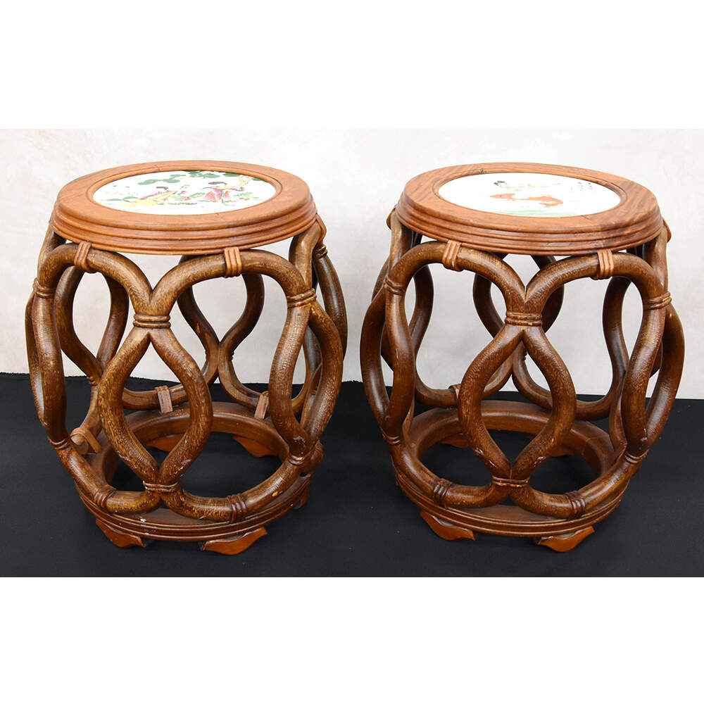 Pair of Bentwood Drum Stools with Inset Porcelain Top-3