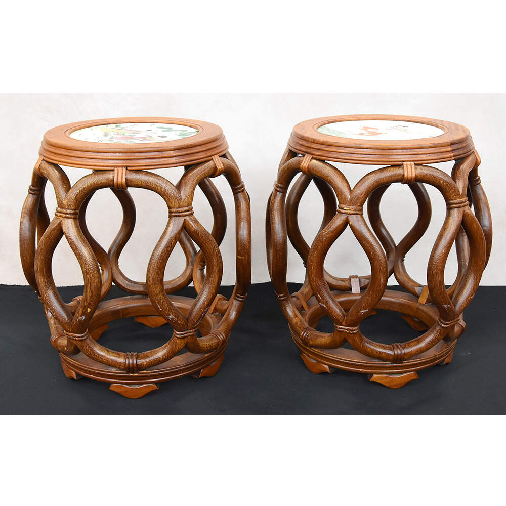 Pair of Bentwood Drum Stools with Inset Porcelain Top-1