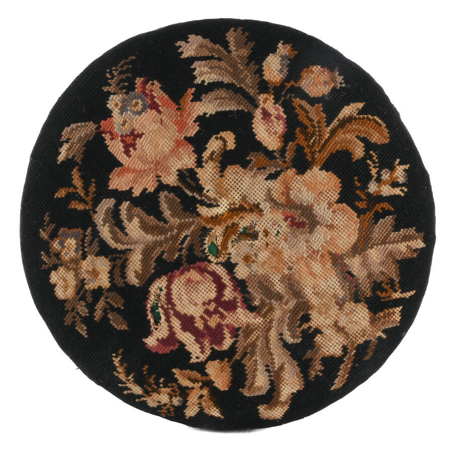 Antique 20th Century Floral Needlework Footstool-4