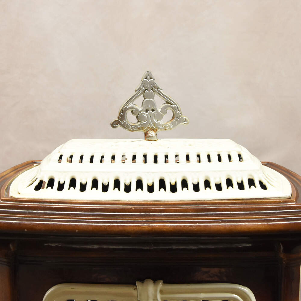 Antique French Calorifère Two-Color Enameled Radiator Stove-6