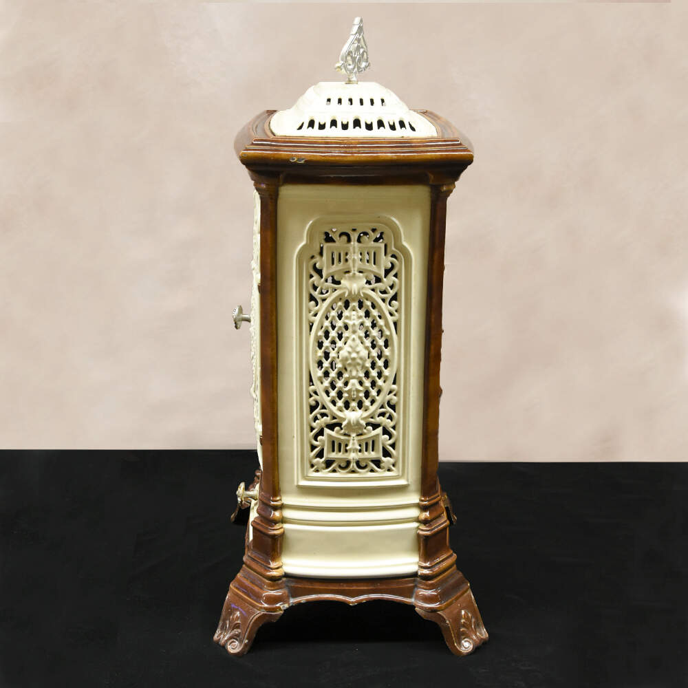 Antique French Calorifère Two-Color Enameled Radiator Stove-4