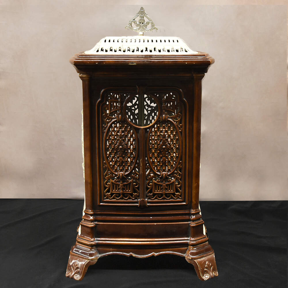 Antique French Calorifère Two-Color Enameled Radiator Stove-3