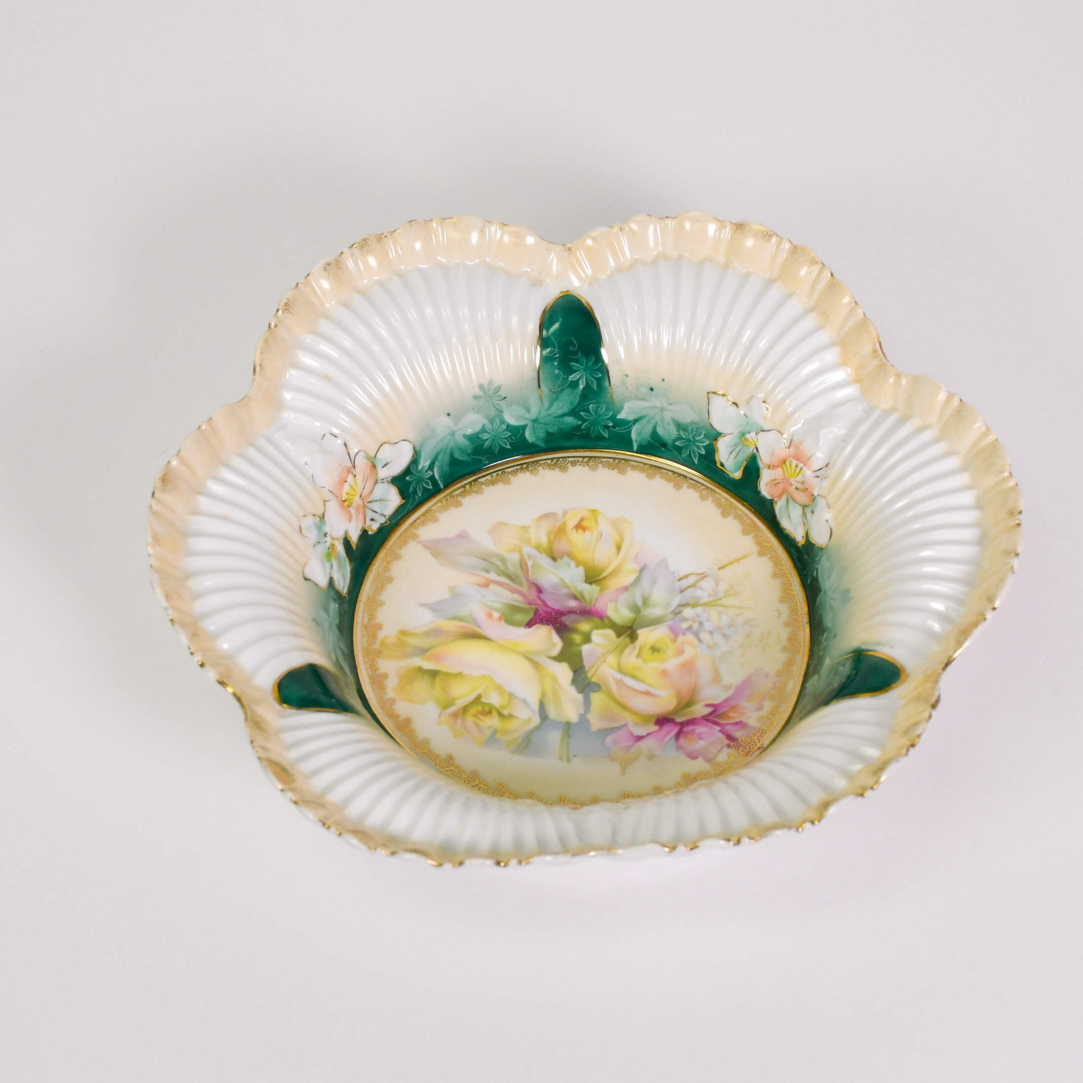Antique Scalloped Roses Decorative Centerpiece Bowl-2