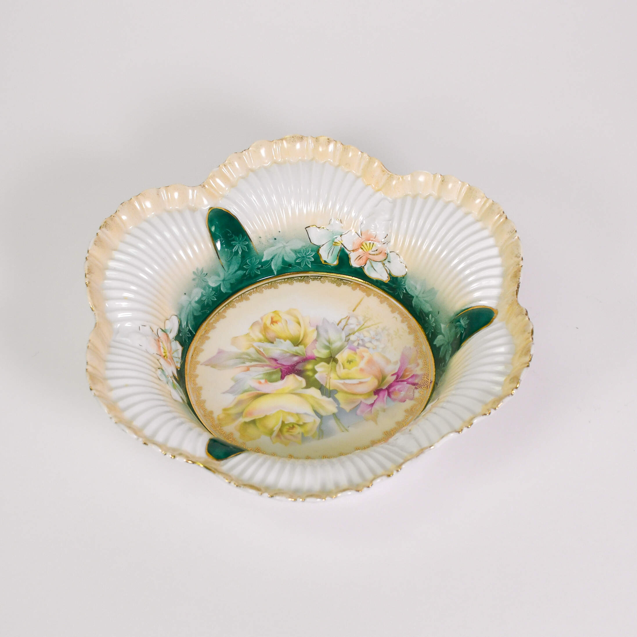 Antique Scalloped Roses Decorative Centerpiece Bowl-1