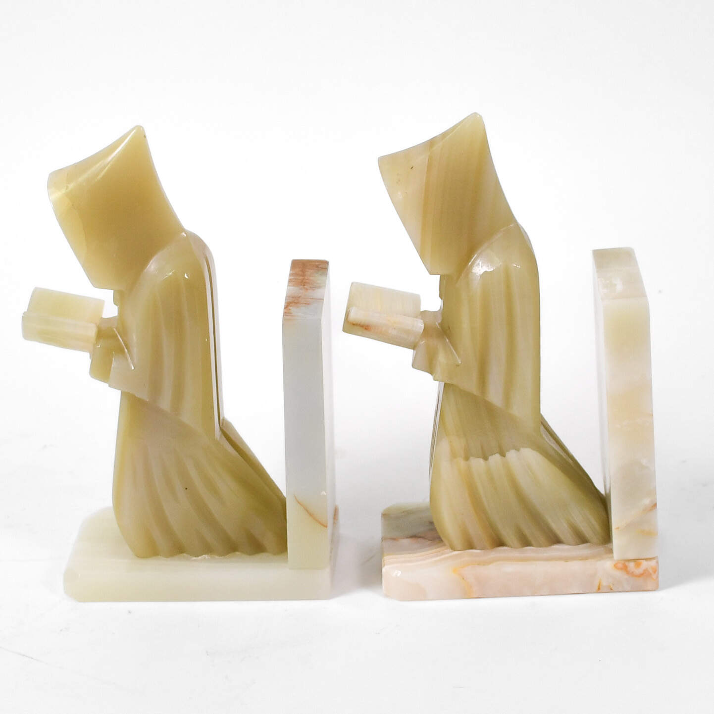 Mid-Century Modern Carved Onyx Monk Bookends-4