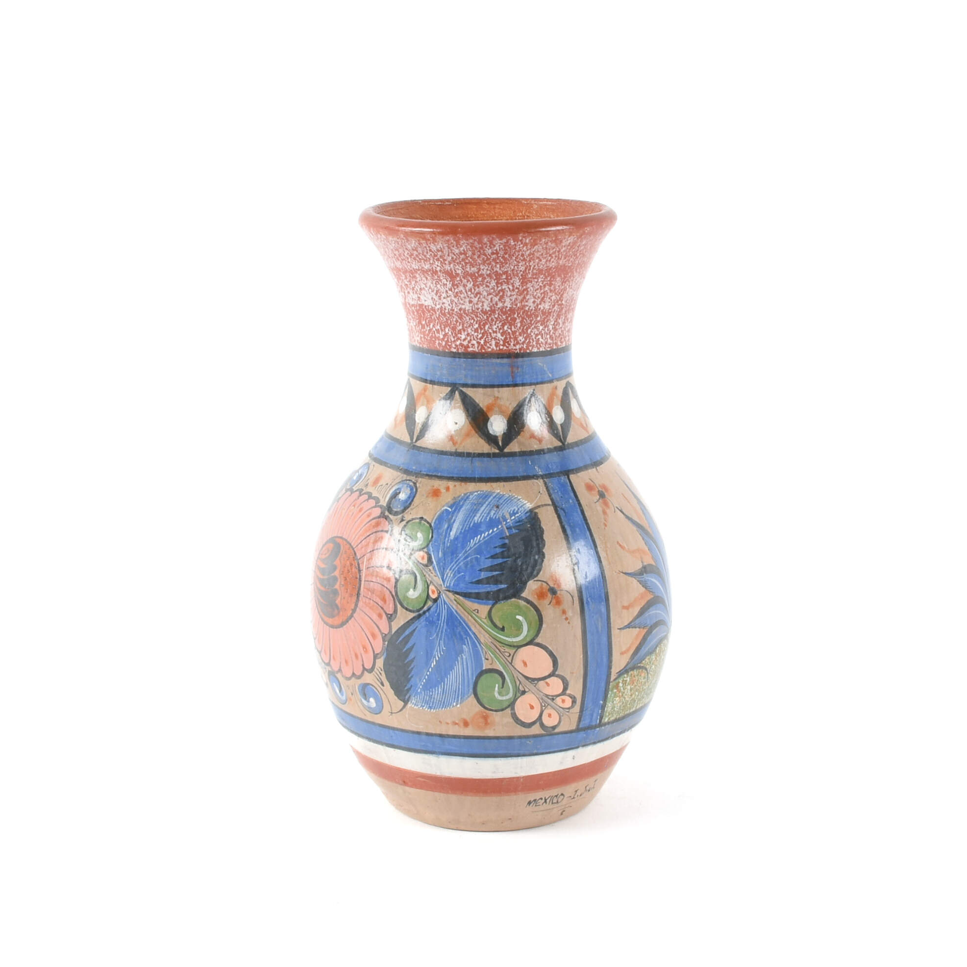 Hand-Painted Flared Mexican Folk Art-Style Vase-2