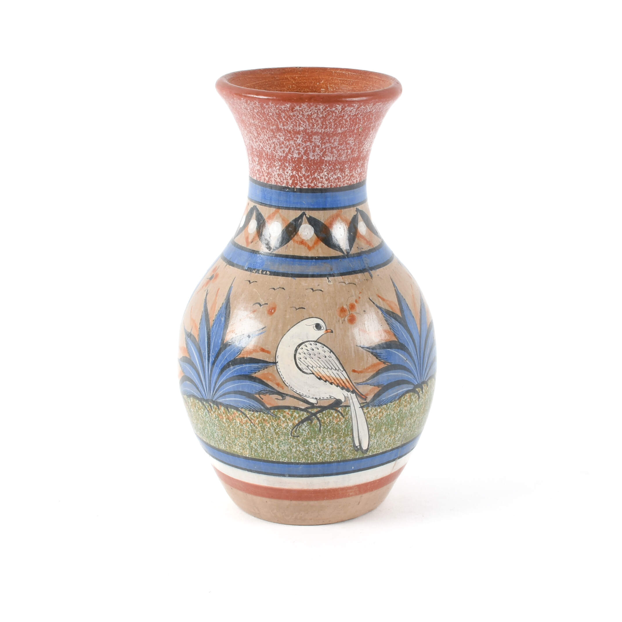 Hand-Painted Flared Mexican Folk Art-Style Vase-1