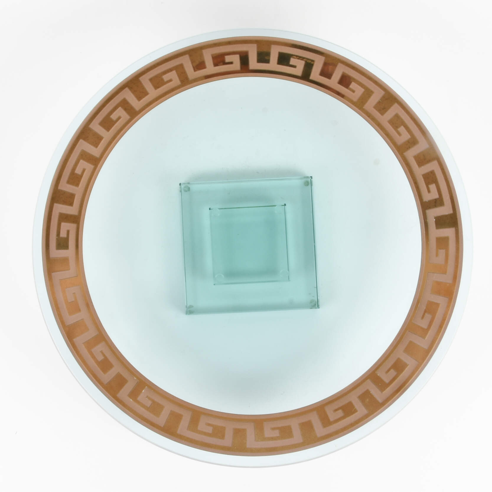 Green Glass Greek Key Bowl with Stand-3