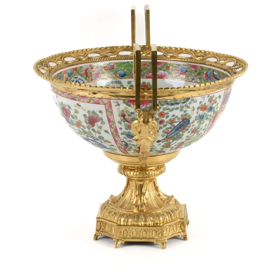 Antique Rose Canton Bronze Pedestal Centerpiece-4