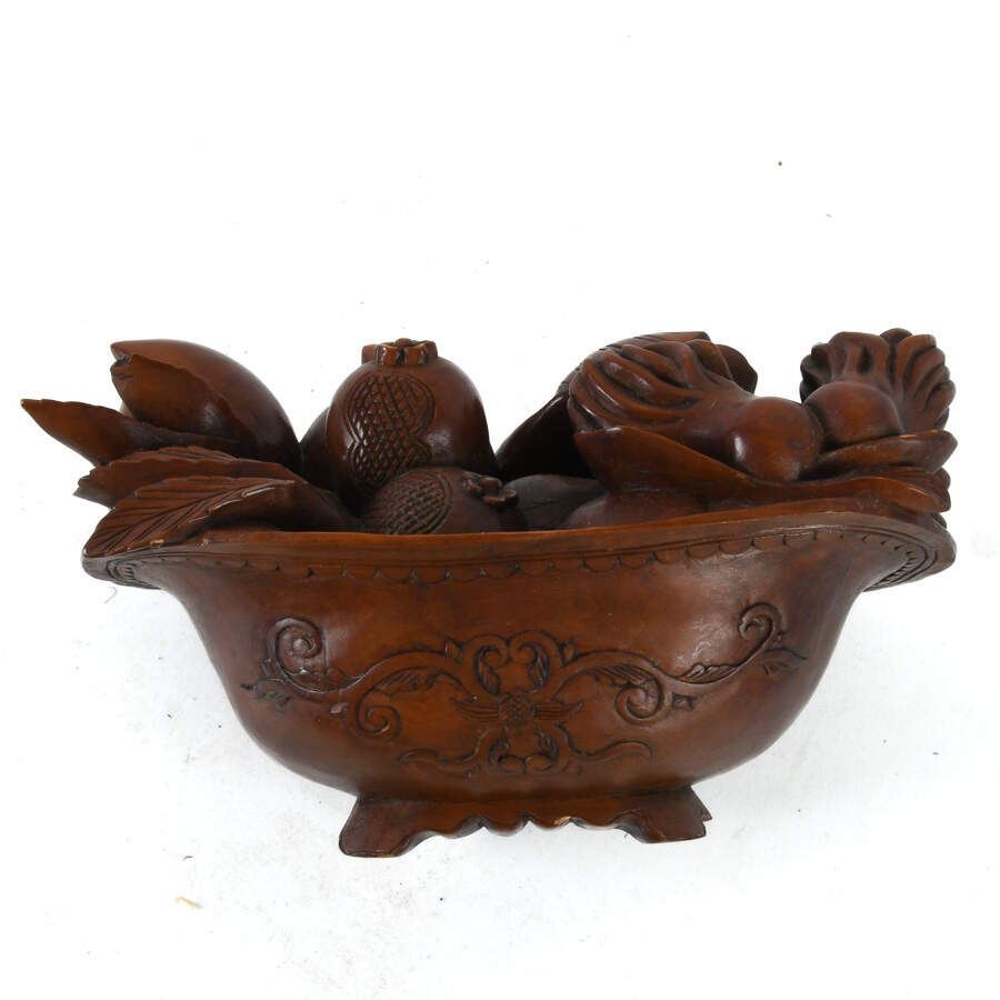 Pair of Hand-Carved Wooden Fruit and Foilage Sculptures-11
