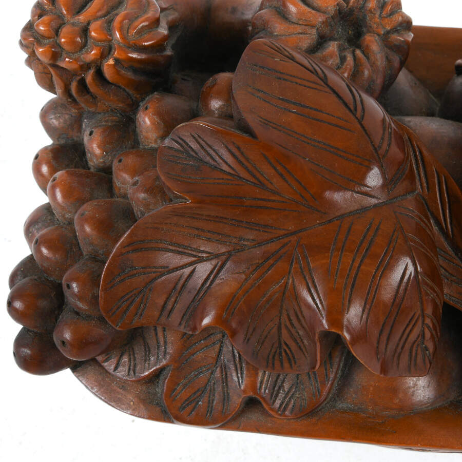 Pair of Hand-Carved Wooden Fruit and Foilage Sculptures-7