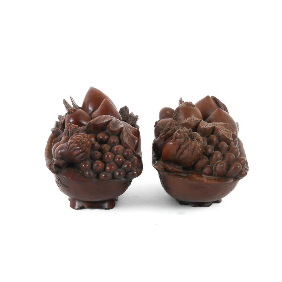 Pair of Hand-Carved Wooden Fruit and Foilage Sculptures-4