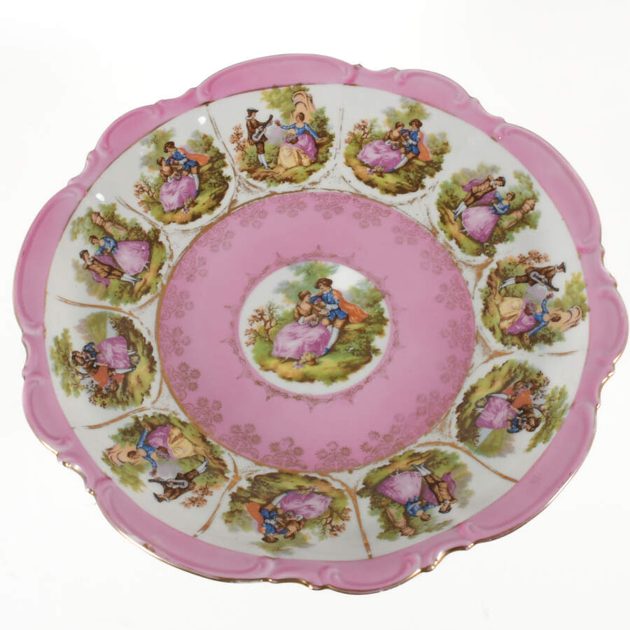 Antique Pink and White Porcelain Server on Metal Base-6