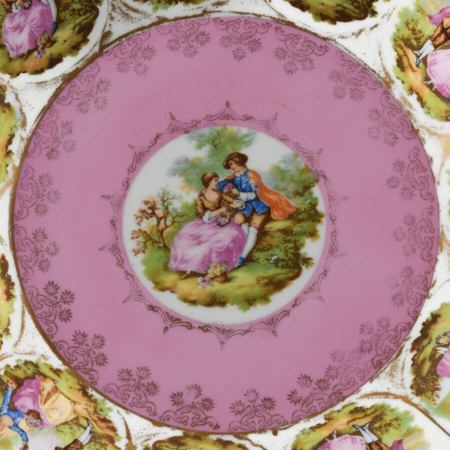Antique Pink and White Porcelain Server on Metal Base-2
