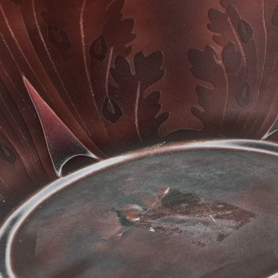 Plum Frosted Exterior and Leaf Scroll Design Bowl-9