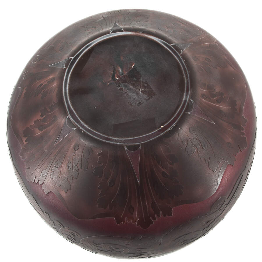 Plum Frosted Exterior and Leaf Scroll Design Bowl-7
