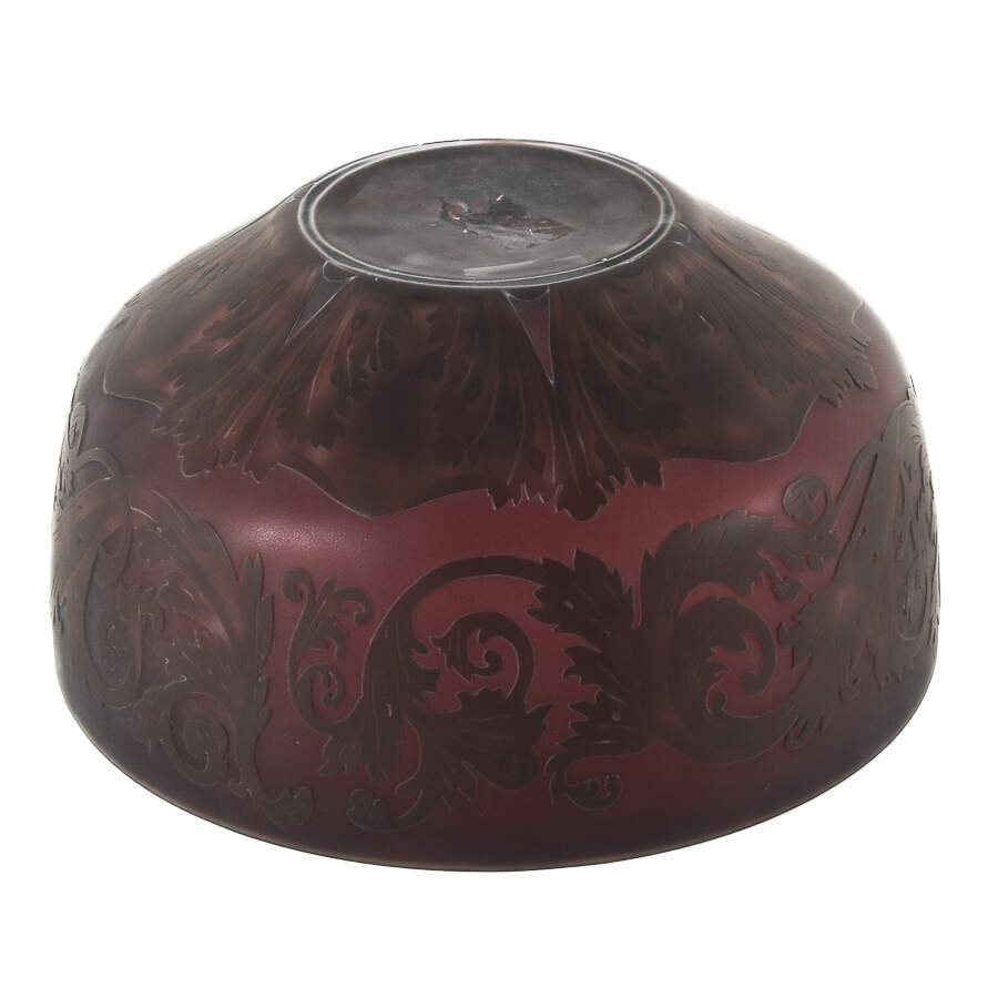 Plum Frosted Exterior and Leaf Scroll Design Bowl-6