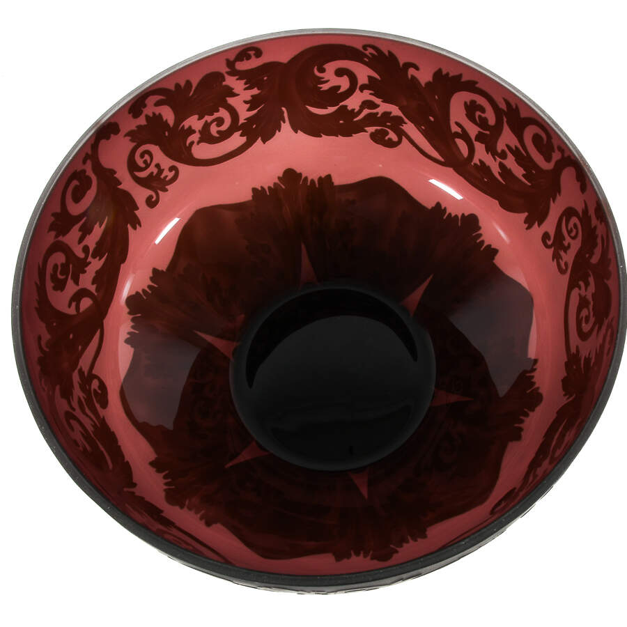 Plum Frosted Exterior and Leaf Scroll Design Bowl-3