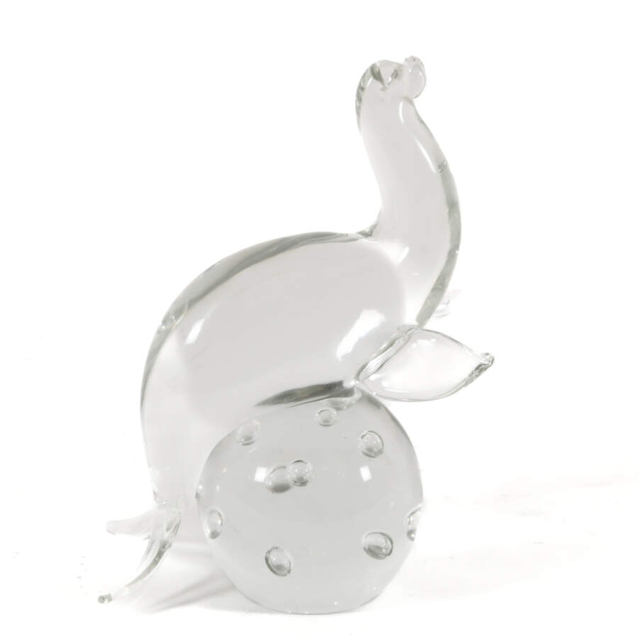 Signed Crystal Figurine of Seal on Ball-2
