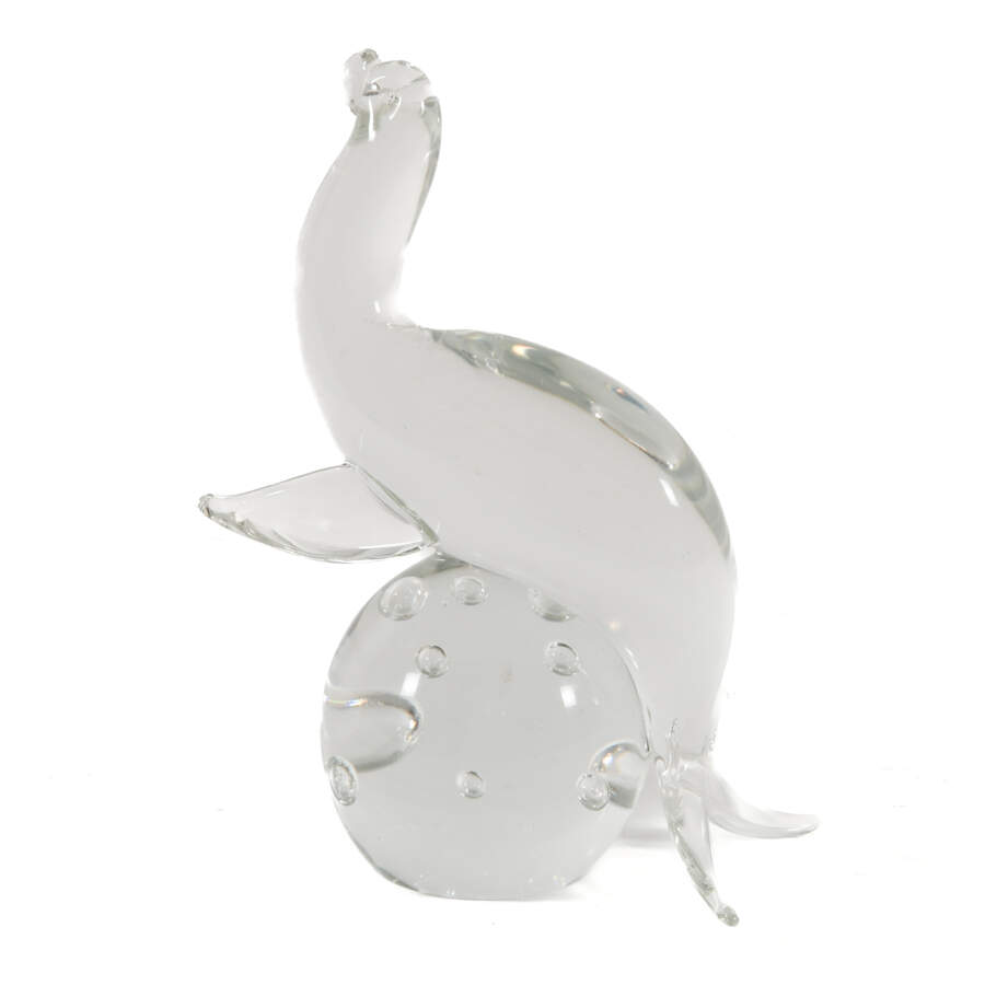 Signed Crystal Figurine of Seal on Ball-1