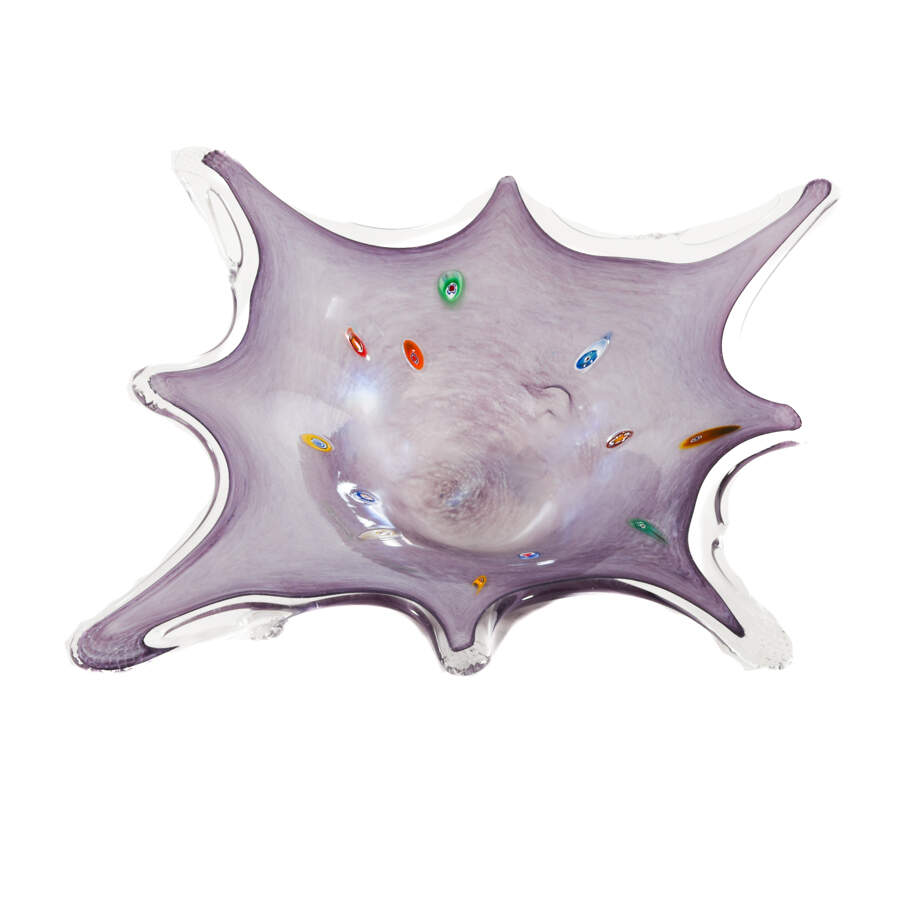 Pale Purple Blown Art Glass Centerpiece with Tri-Color Motifs-4