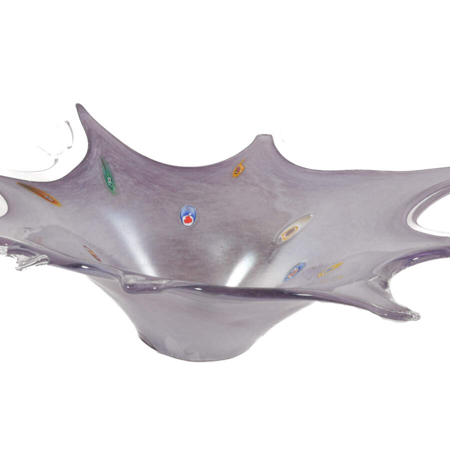 Pale Purple Blown Art Glass Centerpiece with Tri-Color Motifs-2