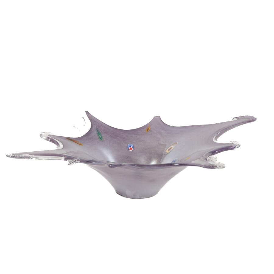 Pale Purple Blown Art Glass Centerpiece with Tri-Color Motifs-1