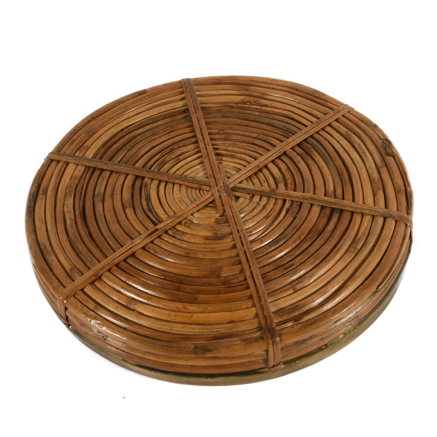 Mid-Century Modern Rattan Brass Trim Wall Basket-4