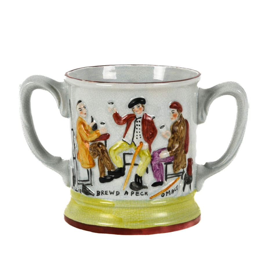 Antique Double-Handled Tavern Scene Frog Surprise Mug-1