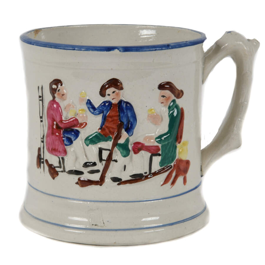 Antique Staffordshire Single-Handle Tavern Scene Surprise Mug-3