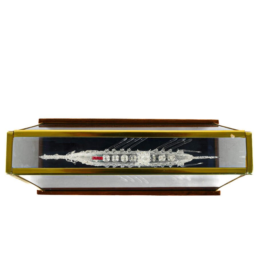 Chinese Spun Glass Royal Dragon Boat in Blue Lined Case-6