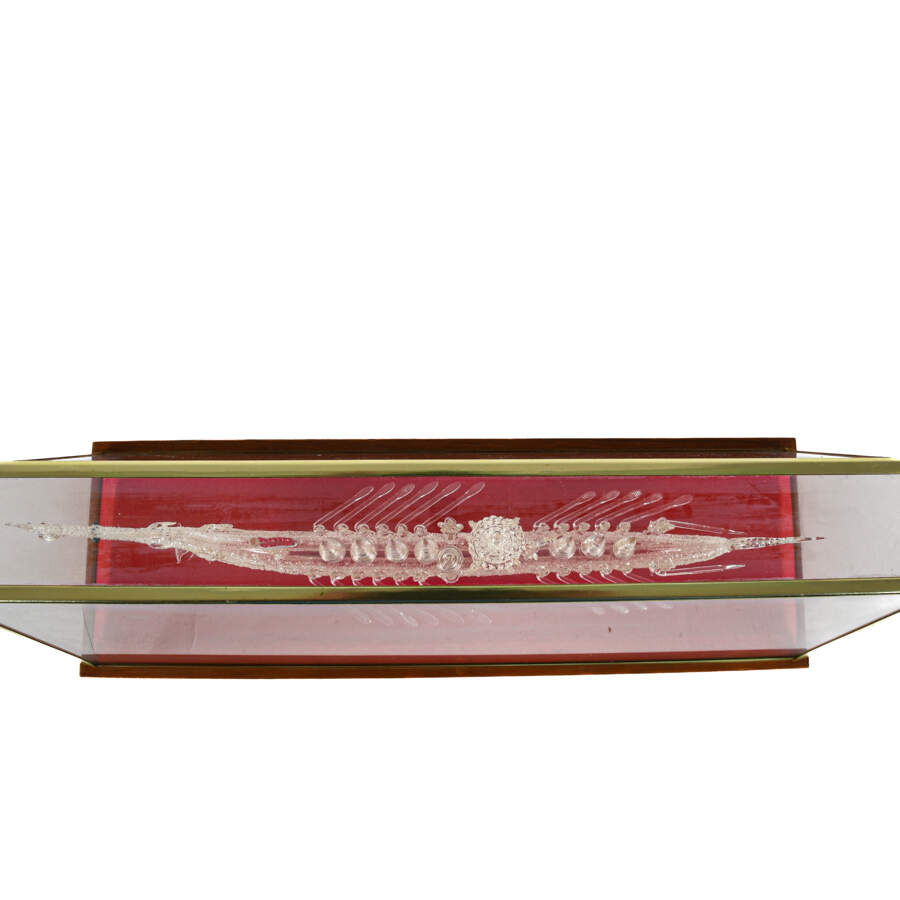 Chinese Spun Glass Royal Dragon Boat in Red Lined Case-8