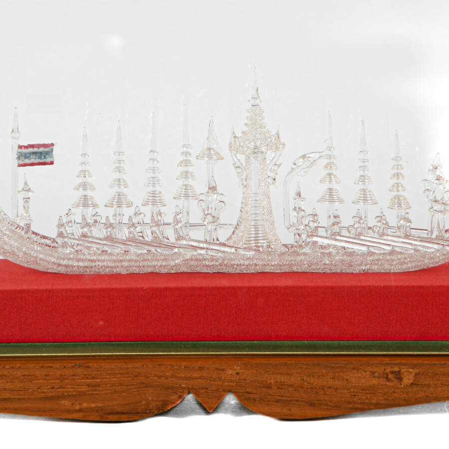 Chinese Spun Glass Royal Dragon Boat in Red Lined Case-5