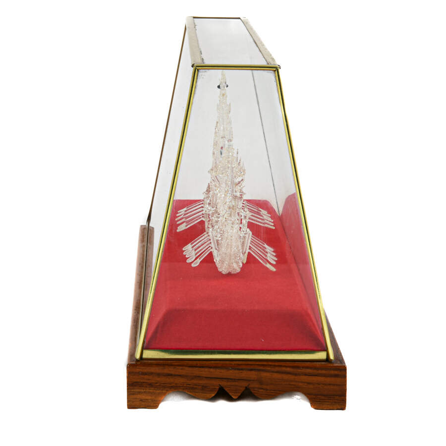 Chinese Spun Glass Royal Dragon Boat in Red Lined Case-2
